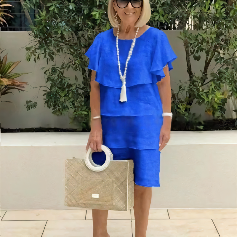 Détail à volants à manches courtes Robe en mousseline