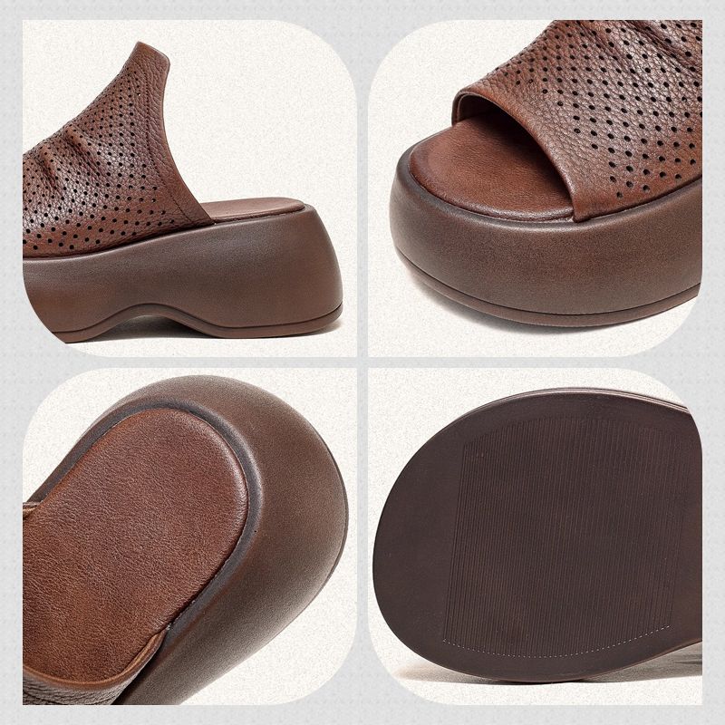 Women’s Breathable Hollow-Out Leather Slippers