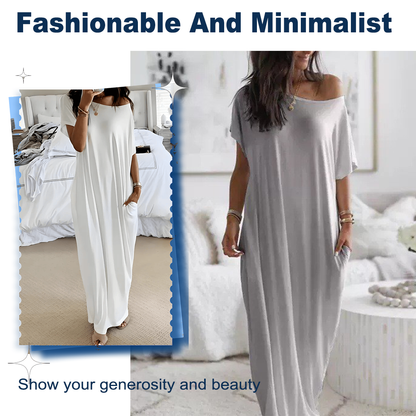 💃Last Day Special Discount❤️🥰Women's Summer Casual Loose Solid Color Short-Sleeve Long Dress