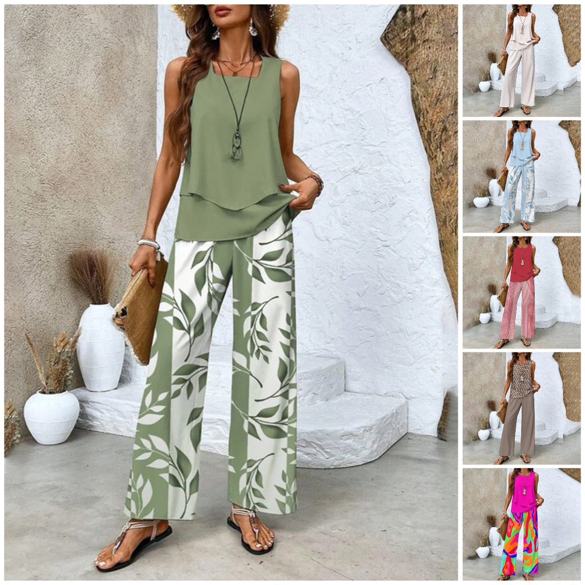 🌺Women's Trendy Print 2 Piece Outfits Sleeveless Top & Pants