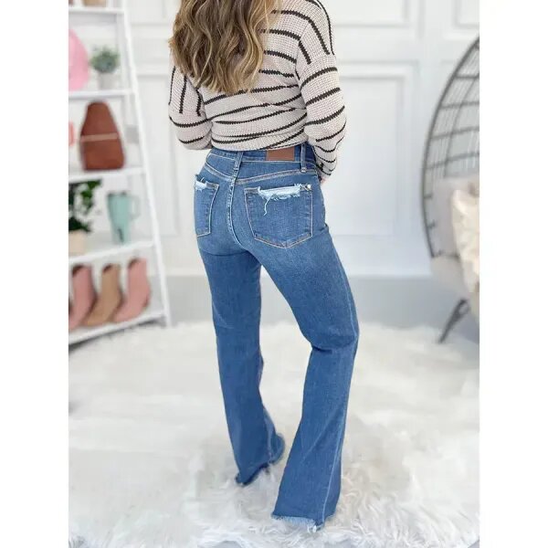 🔥Hot Sale 50% Off🔥High Rise Non Distressed Vintage Frayed Hem Bootcut Jeans