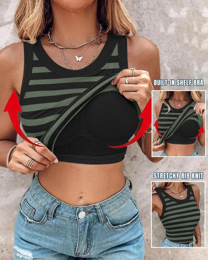Ribbed Stretchy Tank Top with Shelf Bra