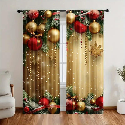 Christmas Window Curtains 2-Piece Set for Home Decor
