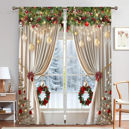 Christmas Window Curtains 2-Piece Set for Home Decor