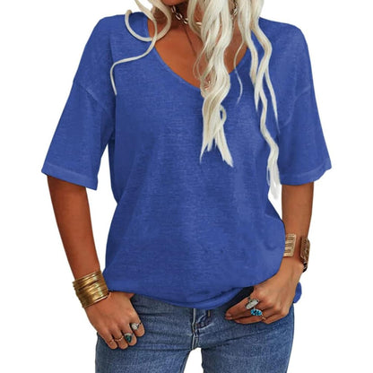 💖2025 Summer Sale 49% OFF💥Women's Solid Color V-Neck T-shirt