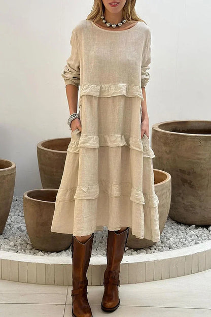 💖Vente limitée -50%💖Robes à volants et col rond à manches longues pour femmes