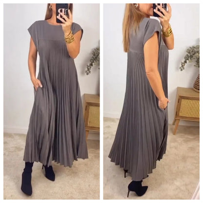 🔥Hot Sale🔥Women Pleated Simple Solid Colour Dress👗