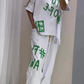 Casual two-piece suit with pattern and round neckline