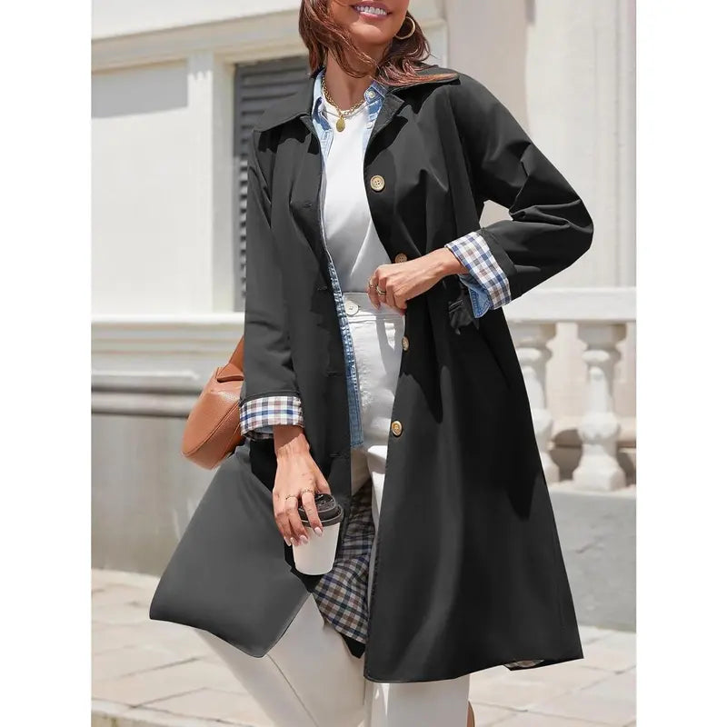 Imily Bela Women's Long Trench Coat Single Breasted Oversized Windproof Overcoat Fashion Outerwear
