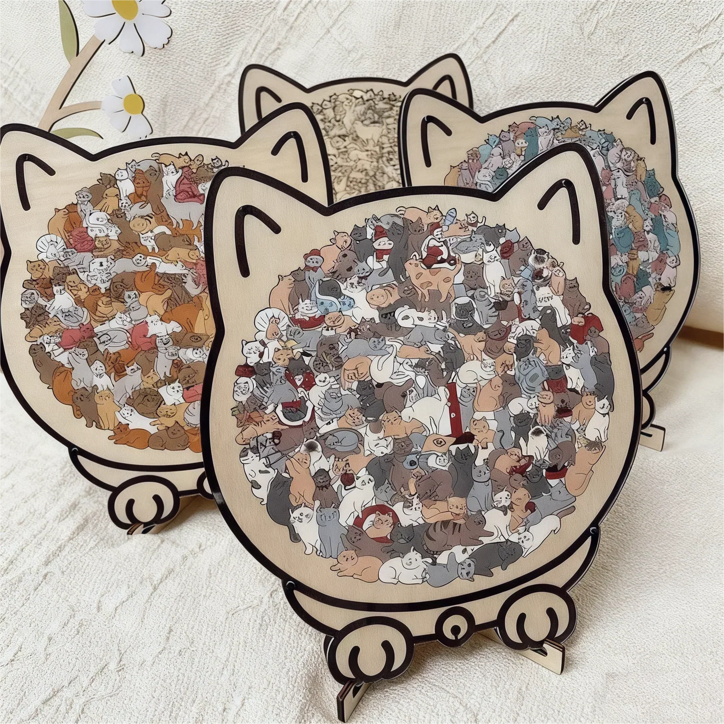 🎁Christmas Sale 50% OFF🎅135-Piece Morandi-Colored Cat Shaped Wooden Jigsaw Puzzle
