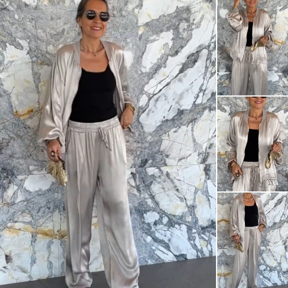 Coule rond à la fermeture à glissière en satin-zipper 2 pièces décontractée