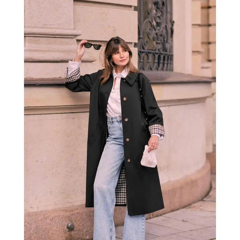 Imily Bela Women's Long Trench Coat Single Breasted Oversized Windproof Overcoat Fashion Outerwear