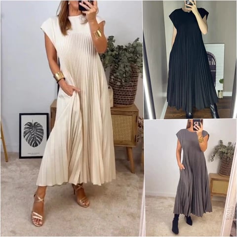 🔥Hot Sale🔥Women Pleated Simple Solid Colour Dress👗