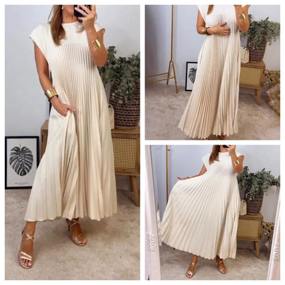 🔥Hot Sale🔥Women Pleated Simple Solid Colour Dress👗