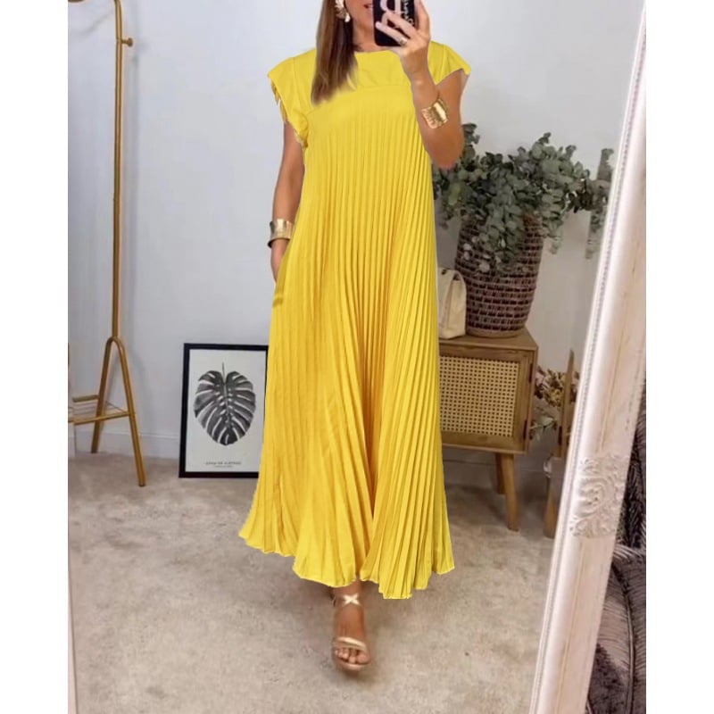 🔥Hot Sale🔥Women Pleated Simple Solid Colour Dress👗