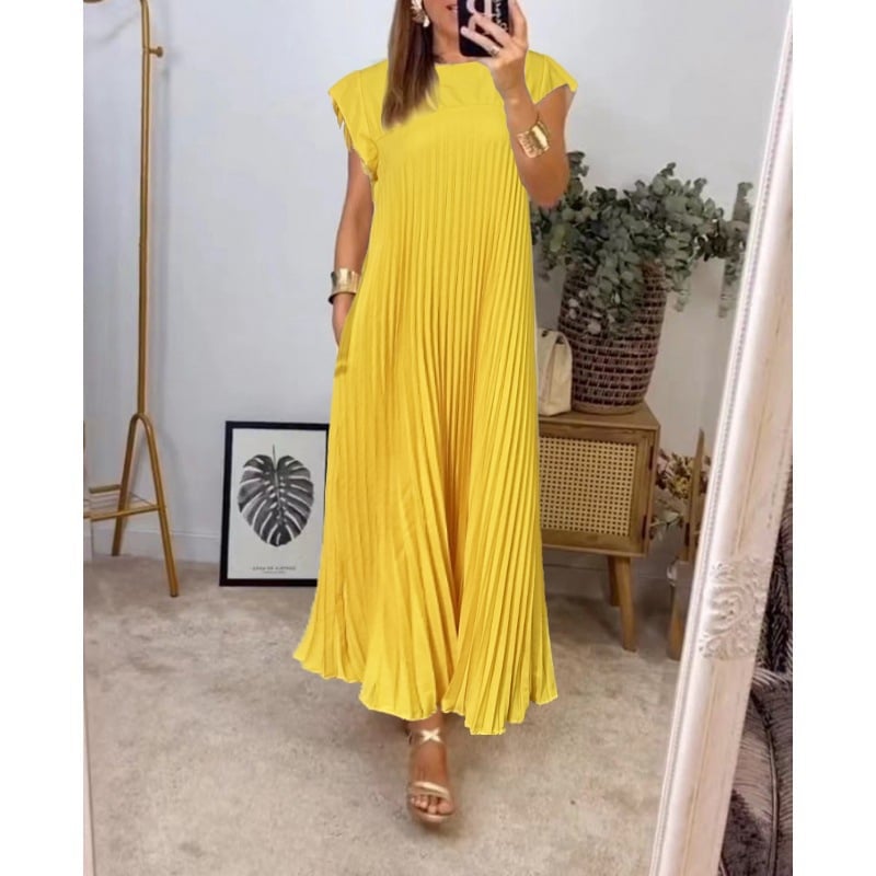 🔥Hot Sales👗Sleeveless Pleated Simple Solid Color Dress