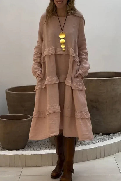 💖Vente limitée -50%💖Robes à volants et col rond à manches longues pour femmes