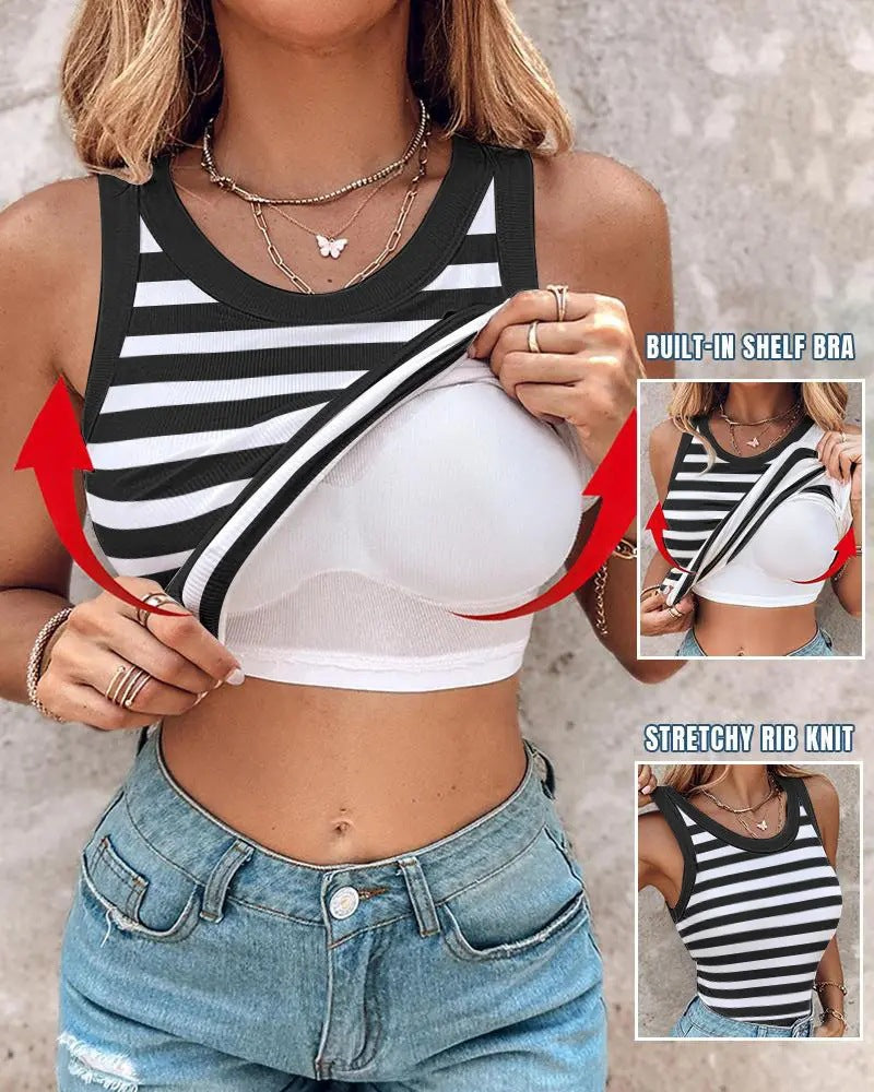 Ribbed Stretchy Tank Top with Shelf Bra