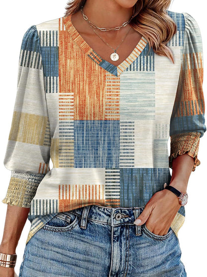 🌺Women Dressy Casual 3/4 Length Sleeve Blouses with Smocked Cuffs