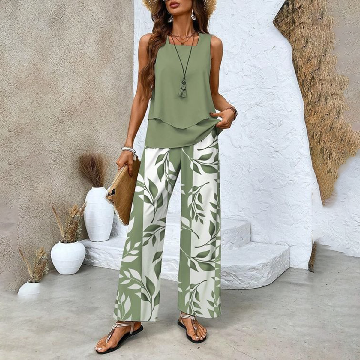 🌺Women's Trendy Print 2 Piece Outfits Sleeveless Top & Pants