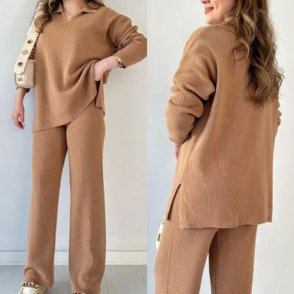 🎉New product launch💐-- V-neck casual slit knitted two-piece set