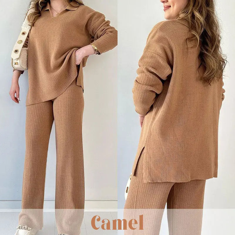 🎉New product launch💐-- V-neck casual slit knitted two-piece set