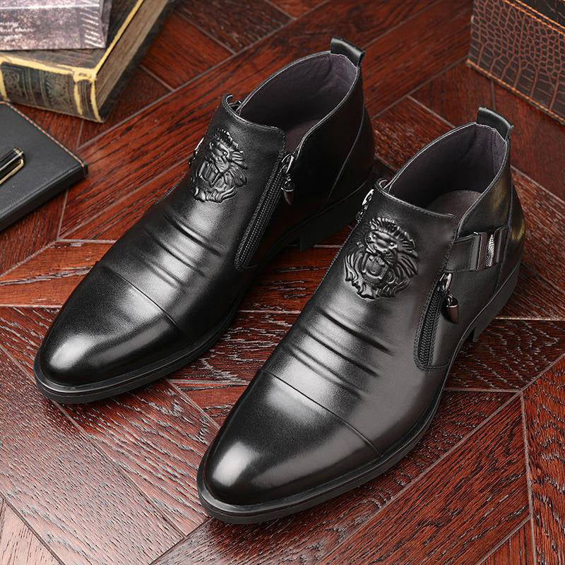 Men's Leather Ankle Boots with Double Side Zipper and Pointed Toe ...