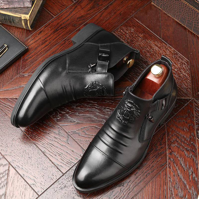 Men's Leather Ankle Boots with Double Side Zipper and Pointed Toe ...