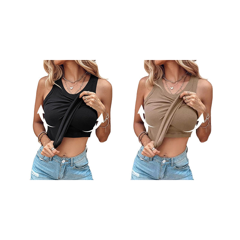 Ribbed Stretchy Tank Top with Shelf Bra