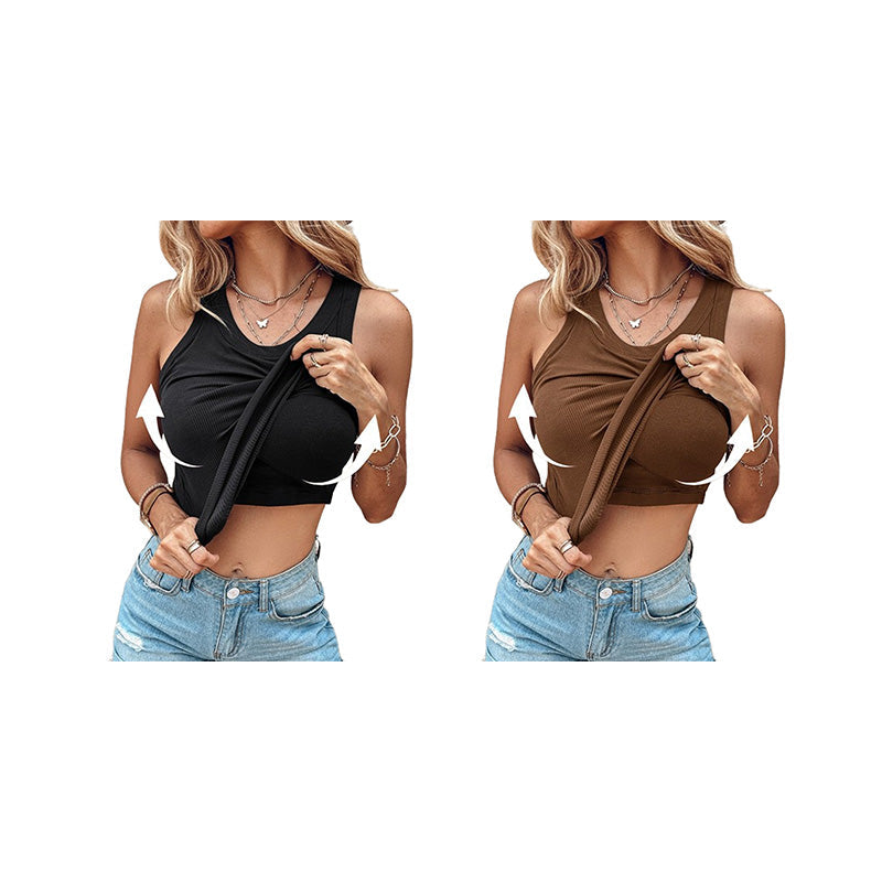 Ribbed Stretchy Tank Top with Shelf Bra