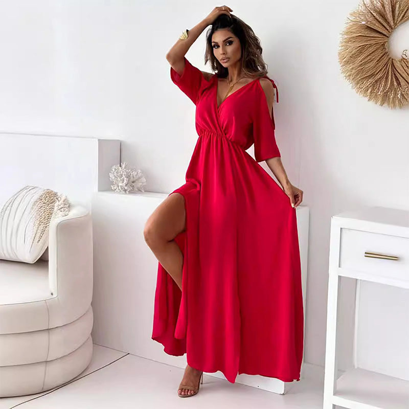 Women’s Elegant Sexy V Neck Side Slit Dress