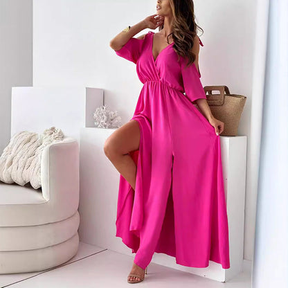 Women’s Elegant Sexy V Neck Side Slit Dress