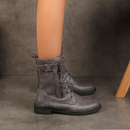 🍂Women's Round Toe Side Zipper Leather Orthopedic Boots