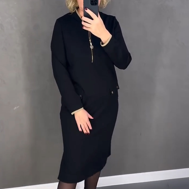 Women's Elegant Black Long-Sleeve Dress