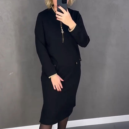 Women's Elegant Black Long-Sleeve Dress