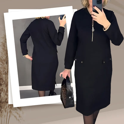 Women's Elegant Black Long-Sleeve Dress