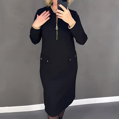 Women's Elegant Black Long-Sleeve Dress