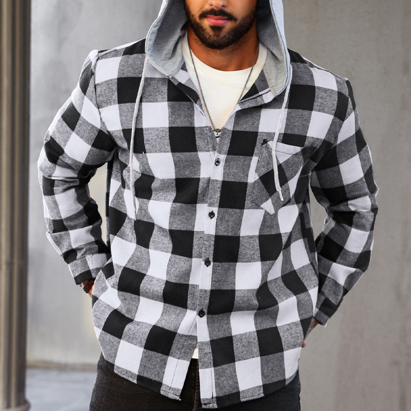 Men's Versatile Hooded Plaid Flannel Shirt
