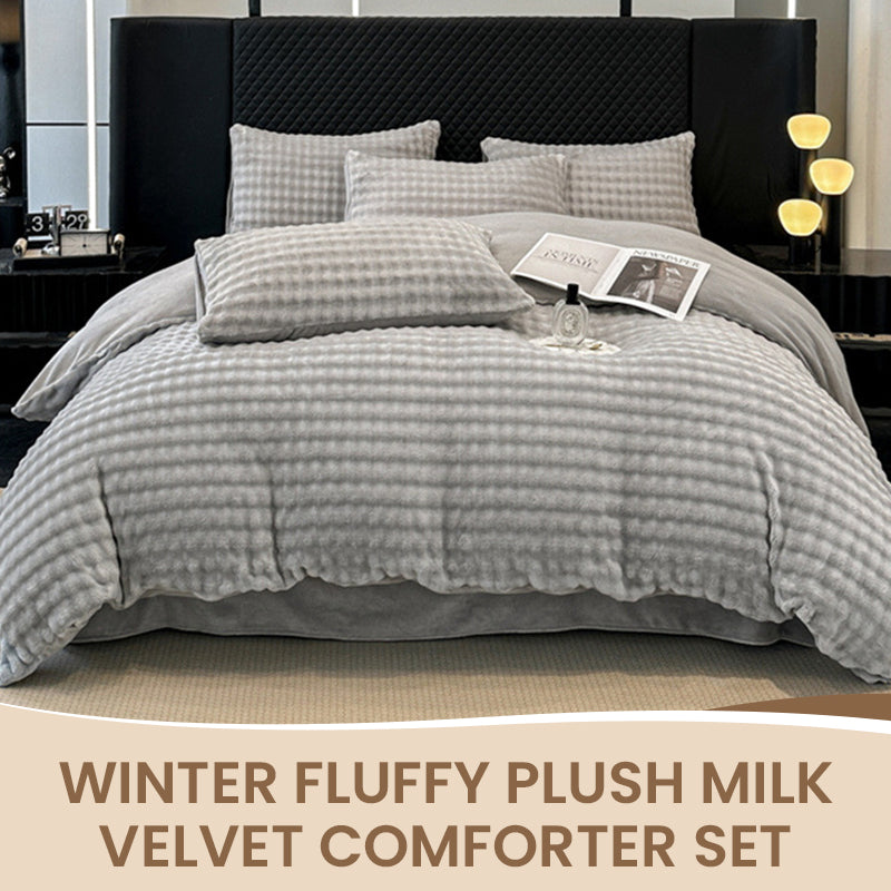 Winter Fluffy Plush Milk Velvet Comforter Set