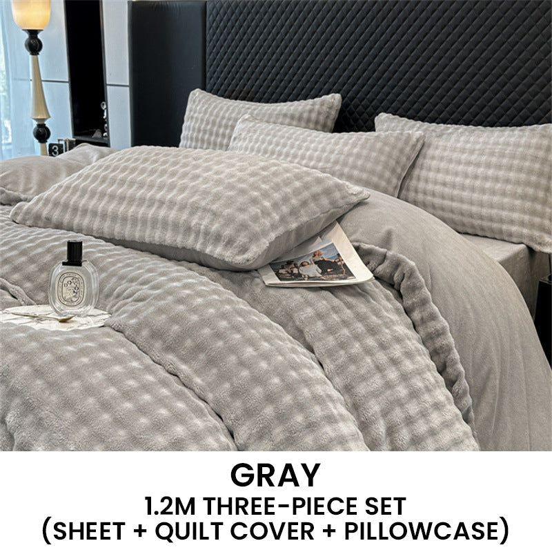 Winter Fluffy Plush Milk Velvet Comforter Set