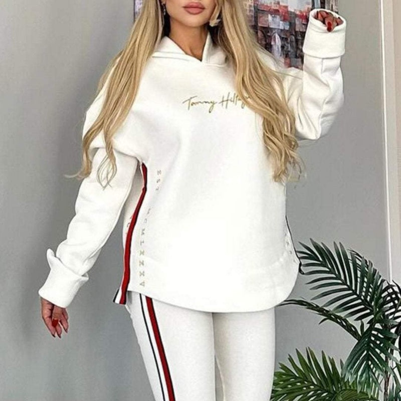 Women's Long-Sleeved Striped Casual Hooded Top&pant