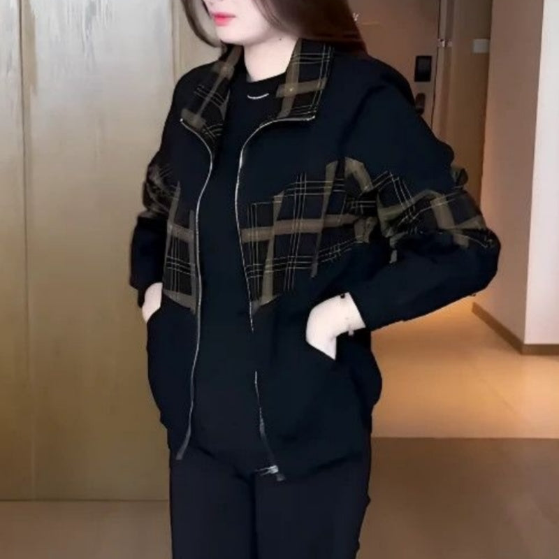 ❄️Winter Specials❄️ Women's Stylish Warm Plaid Patchwork Zip-Up Jacket