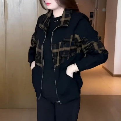 ❄️Winter Specials❄️ Women's Stylish Warm Plaid Patchwork Zip-Up Jacket