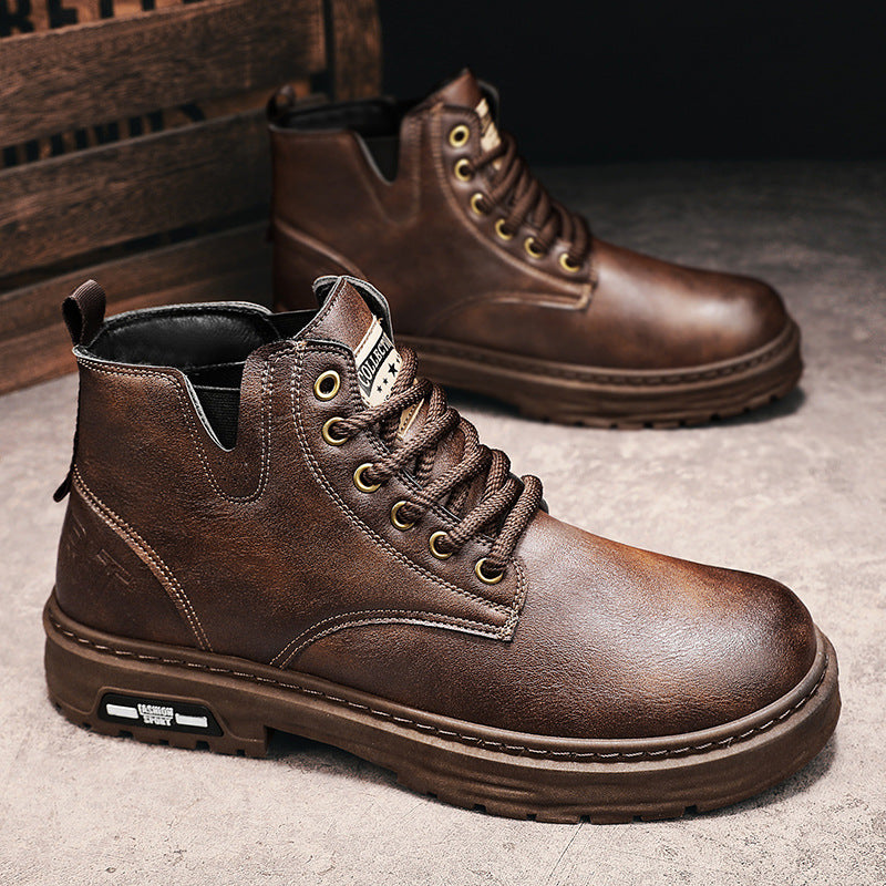 🔥Vente chaude du Nouvel An🔥Bottes à lacets vintage en cuir PU pour hommes