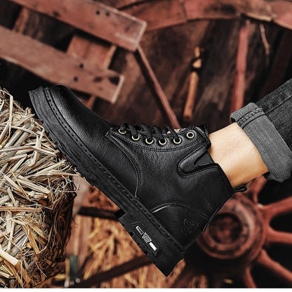 🔥Vente chaude du Nouvel An🔥Bottes à lacets vintage en cuir PU pour hommes