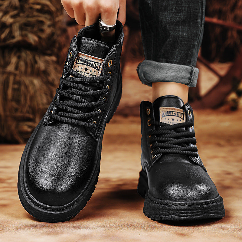 🔥Vente chaude du Nouvel An🔥Bottes à lacets vintage en cuir PU pour hommes