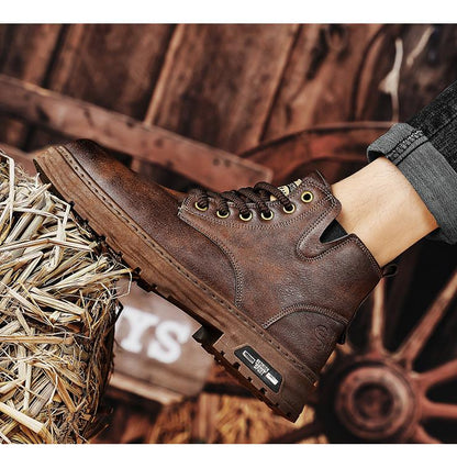 🔥Vente chaude du Nouvel An🔥Bottes à lacets vintage en cuir PU pour hommes