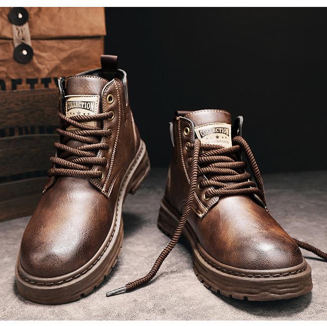 🔥Vente chaude du Nouvel An🔥Bottes à lacets vintage en cuir PU pour hommes