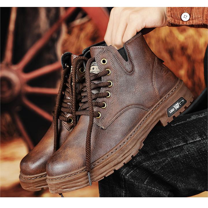🔥Vente chaude du Nouvel An🔥Bottes à lacets vintage en cuir PU pour hommes