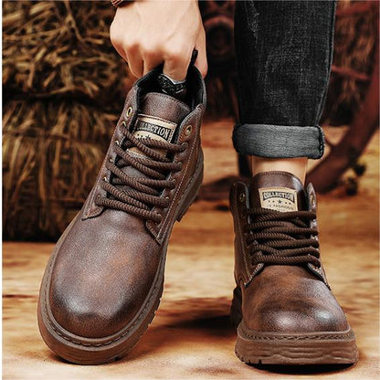 🔥Vente chaude du Nouvel An🔥Bottes à lacets vintage en cuir PU pour hommes